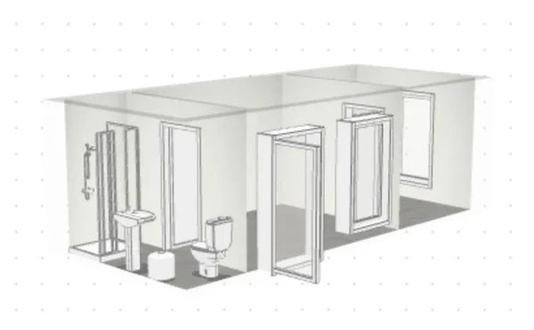 Escritório móvel 4 estações – 40 x 8 pés – Vidros duplos – Casa de banho integrada
