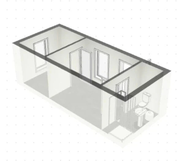 Escritório móvel 4 estações – 40 x 8 pés – Vidros duplos – Casa de banho integrada